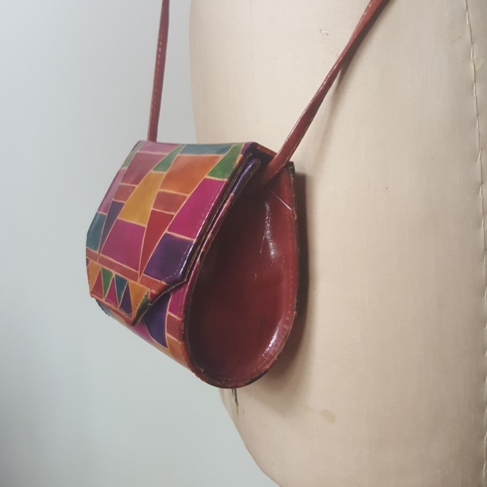 Geometric print vintage leather purse crossbody - Picture 3 of 8
